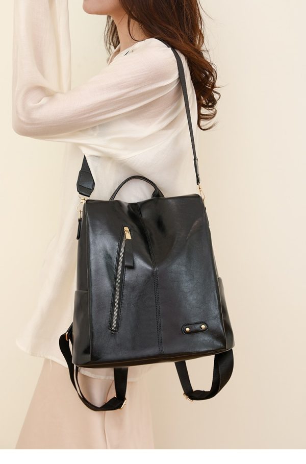 Simple Large Capacity Soft Leather Retro Backpack - Image 6
