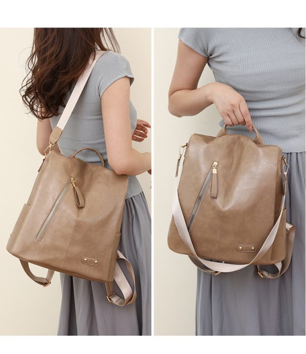 Simple Large Capacity Soft Leather Retro Backpack - Image 7