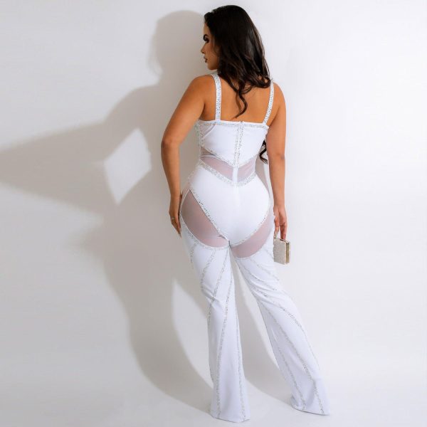 Women's See-through Deep V Rhinestone Jumpsuit - Image 7