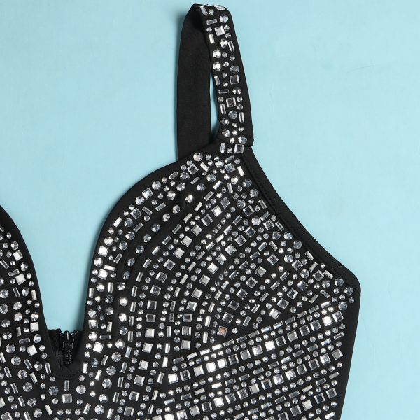 Women's See-through Deep V Rhinestone Jumpsuit - Image 10