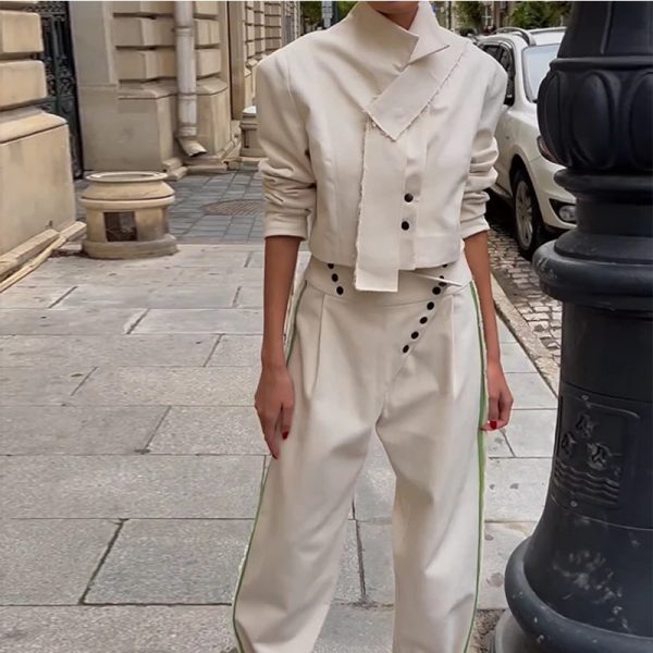 Solid Color Fashion Lapel Short Temperament Trousers Suit - Image 6