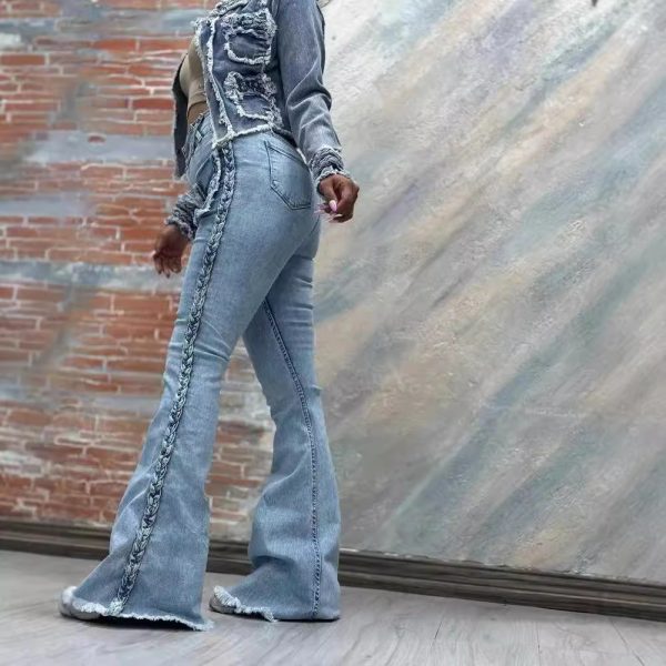 High Waist All-matching Twist Elastic Denim Bell-bottom Pants - Image 3