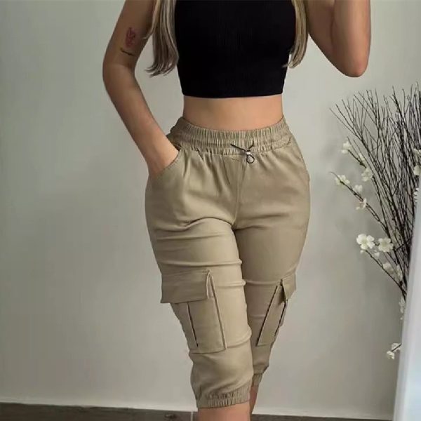 Women's Casual Multi-pocket Solid Color Cropped Pants