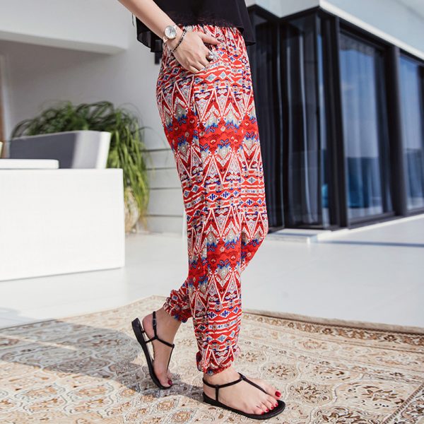 Bohemian printed cotton silk harem pants female high waist wide leg pants female thin flower long pants - Image 4