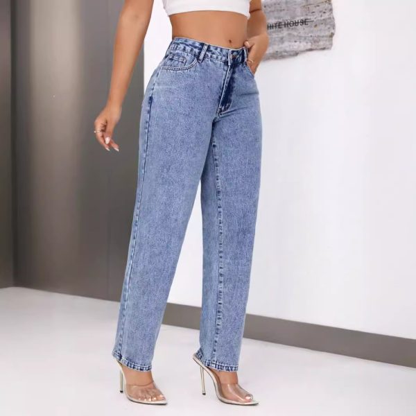Women's Retro Fashion High Waist Denim Straight - Image 3