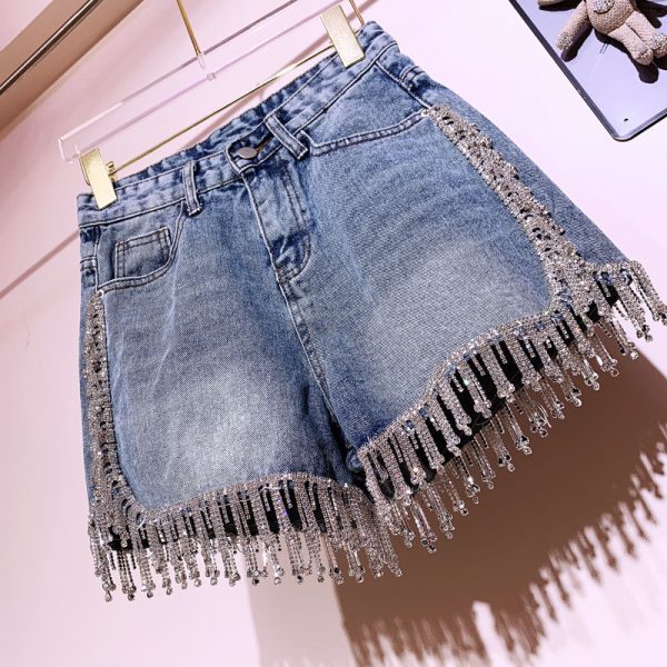 Rhinestone tassel high waist denim - Image 5