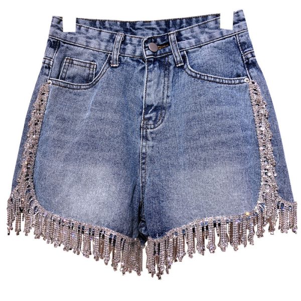Rhinestone tassel high waist denim - Image 3