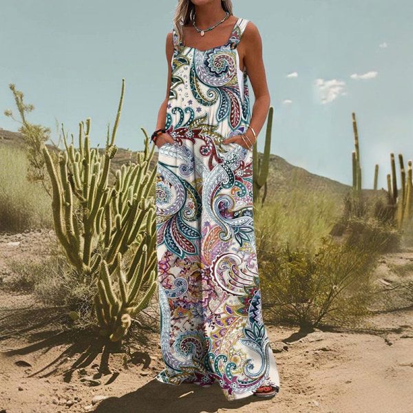 Women's Vintage Print Jumpsuit European And American Loose - Image 5