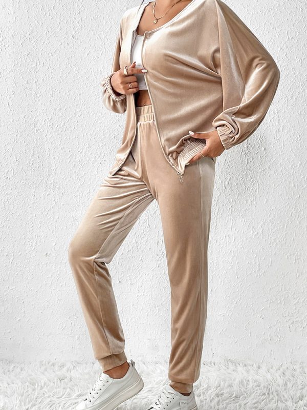 New Solid Color Velvet Casual Fashion Set Female Simple Versatile Home Two-piece Set Female - Image 6