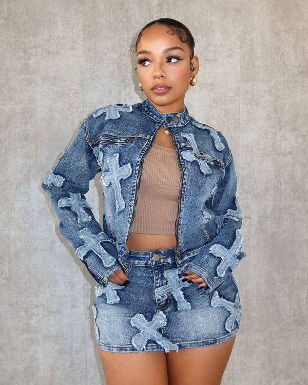 Denim Embroidered Short Skirt Jacket Suits Suit - Image 2