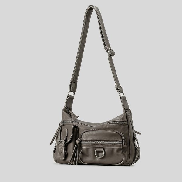 Retro Hot Girl Style Motorcycle Bag Brown Multi-pocket - Image 4