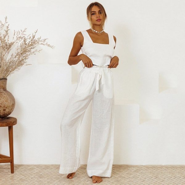 Cotton And Linen Wholesale Vest Sleeveless Trousers Loose Outfit Fashion Suit - Image 4