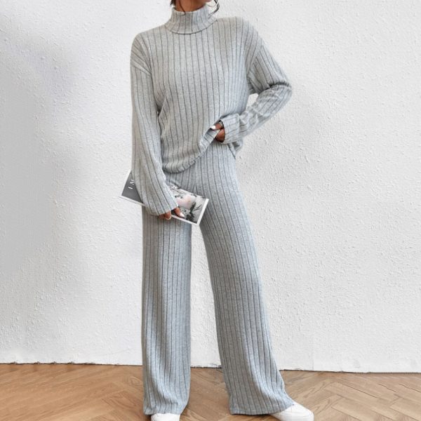Autumn And Winter Leisure Turtleneck Knitting Long-sleeve Suit Women's Sweater Loose Trousers Two-piece Set - Image 3