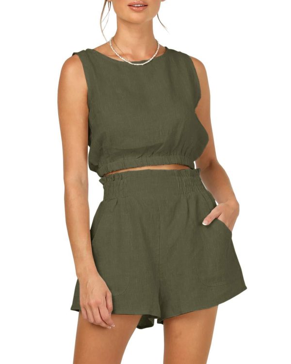 Women's Solid Color Sleeveless Short Top Shorts Suit - Image 6