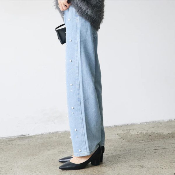 Heavy Industry Nail Pearl Buckle Women's Jeans Casual Loose Trousers - Image 2
