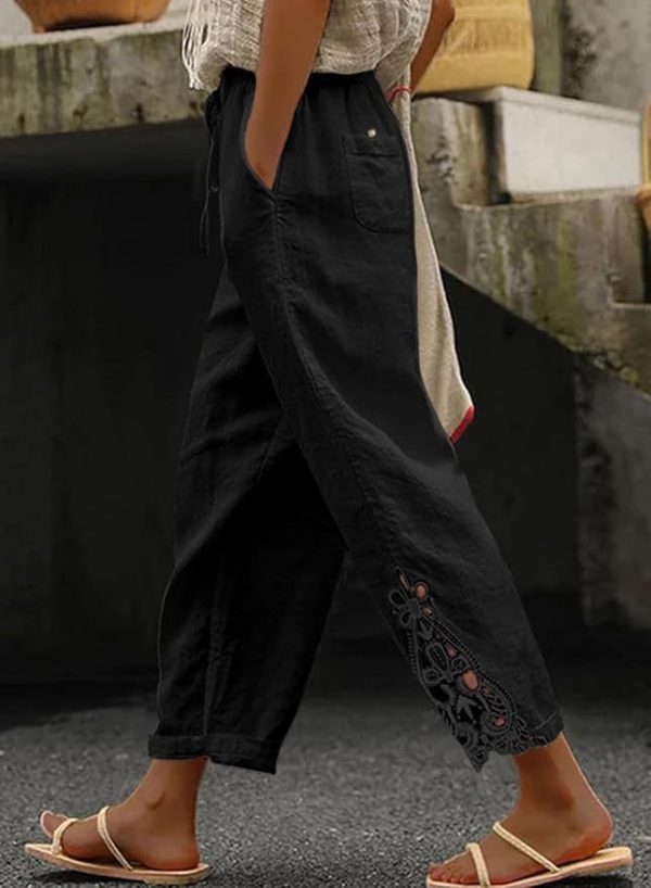 Women Casual Lightweight Drawstring Elastic Waist Pants With Pockets - Image 4