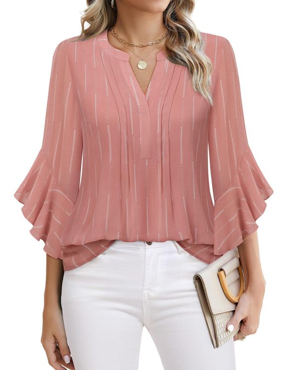 Women's Three-quarters Sleeve Tops Dressy Casual Business Work Blouses Chiffon Office Shirts - Image 5