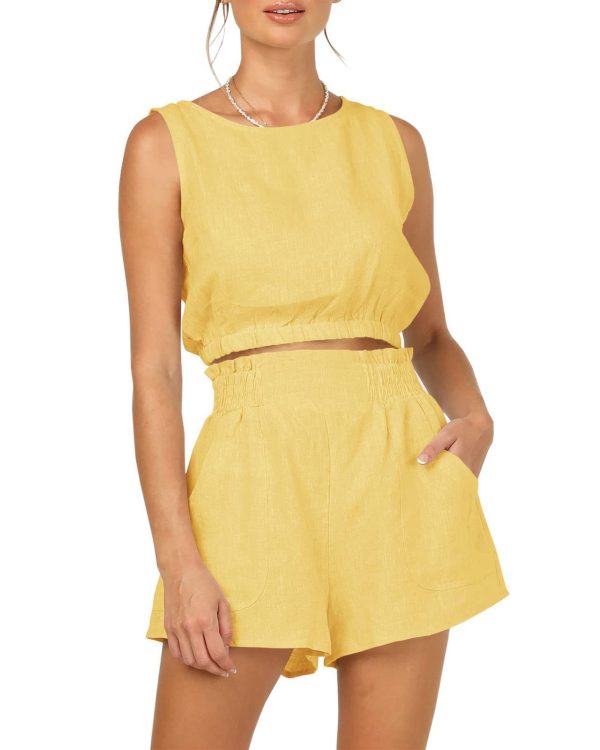 Women's Solid Color Sleeveless Short Top Shorts Suit - Image 3