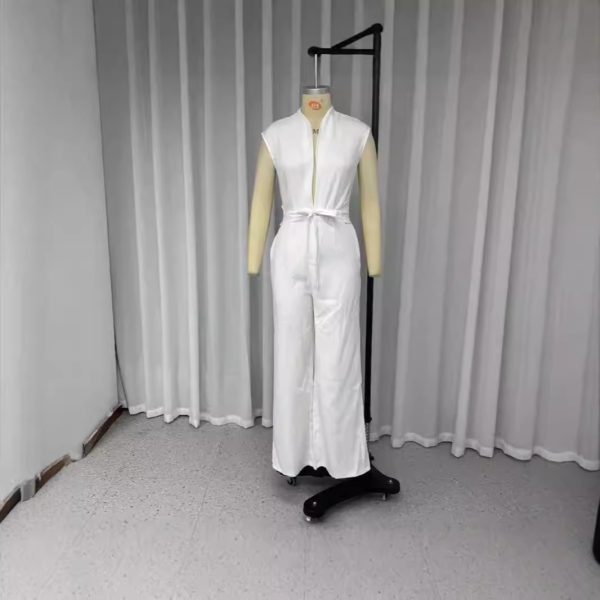 Solid Color Low Neck Sleeveless Tight Jumpsuit - Image 5