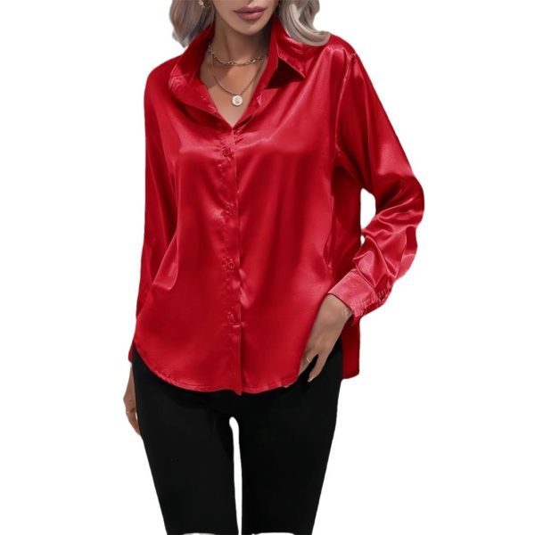 Women's Shirt Satin Silk-like Long Sleeve - Image 5