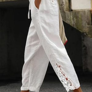 Women Casual Lightweight Drawstring Elastic Waist Pants With Pockets