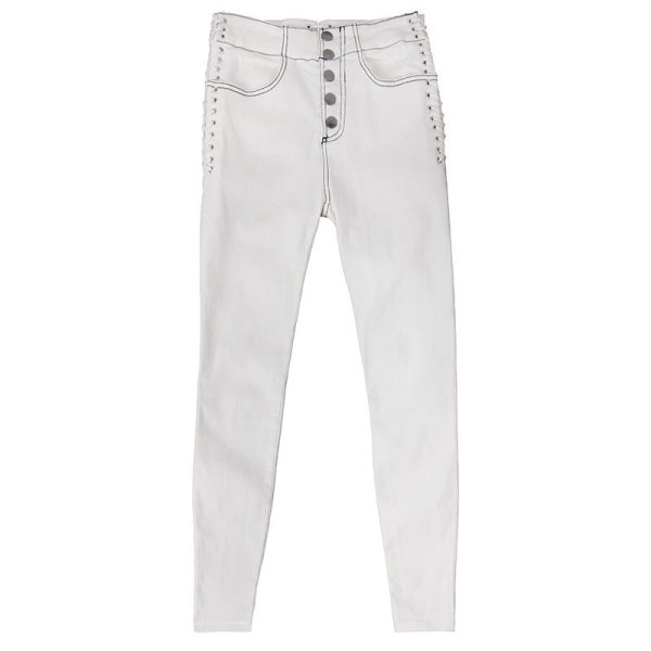 Versatile drawstring white jeans - Image 6