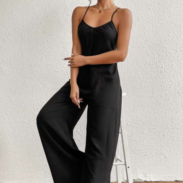 Ladies' Cross Leisure Vacation Lazy Backless Wide Leg Pants Camisole Skirt Jumpsuit - Image 5