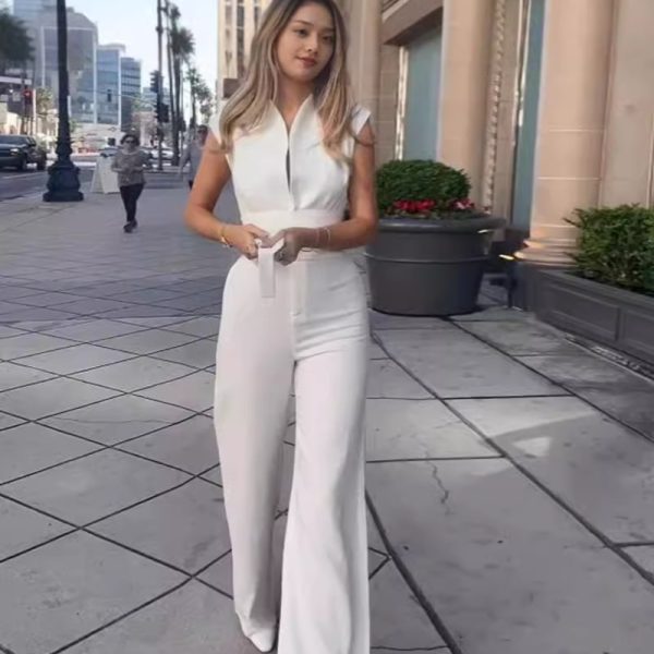 Solid Color Low Neck Sleeveless Tight Jumpsuit - Image 2