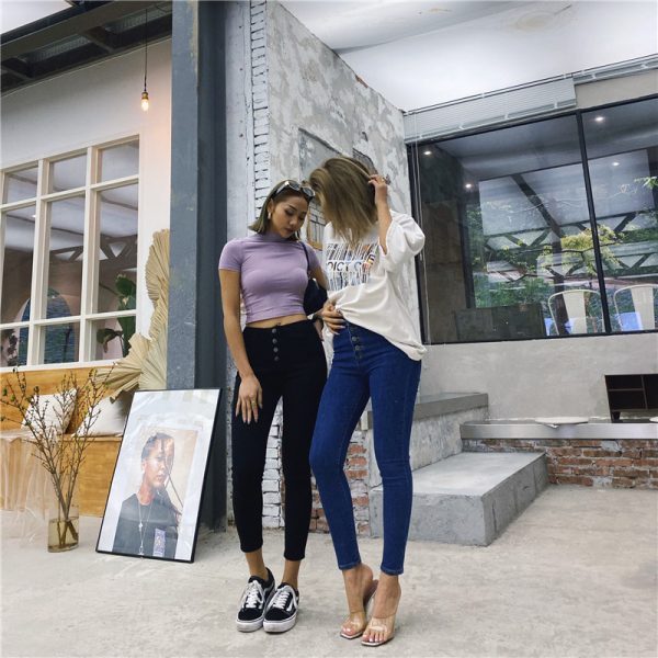 High waist breasted slim pants - Image 4