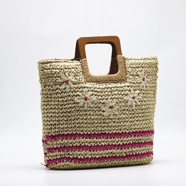 Handheld Embroidered Flower And Grass Woven Bag