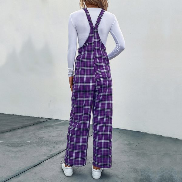 Plaid Spaghetti Straps Casual Jumpsuit Women's Clothing - Image 3