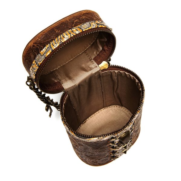 Women's Fashion Retro Head Layer Cowhide Bucket Bag - Image 7