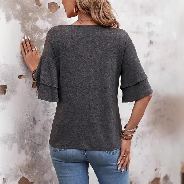 Women's V-neck Flounce Fashion T-shirt - Image 3