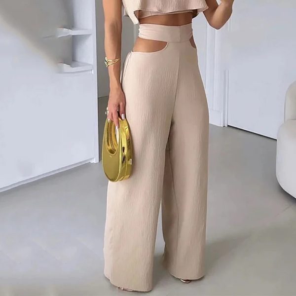 Cross-border Solid Color Sling Top Casual Hollow-out Trousers Suit - Image 6