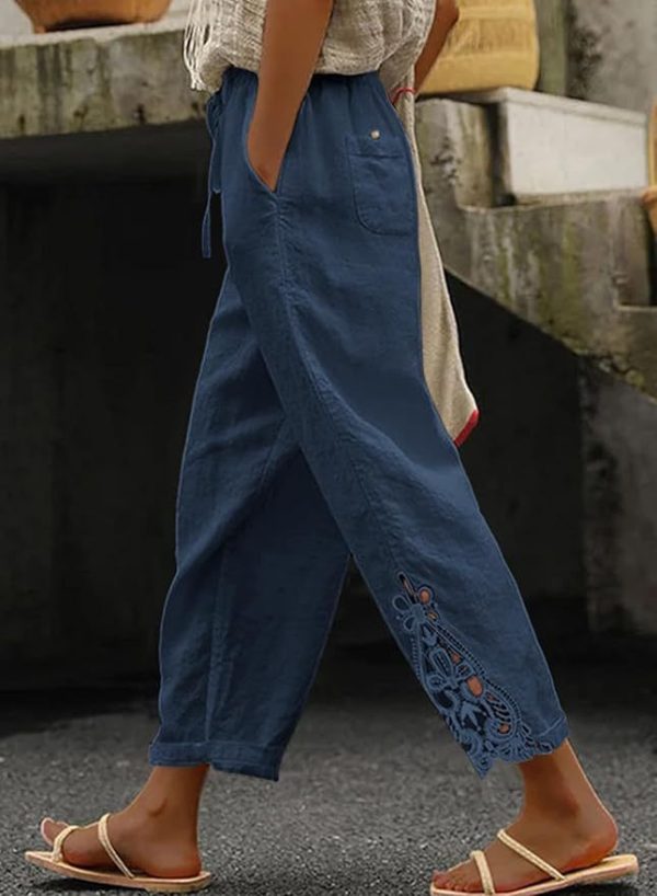 Women Casual Lightweight Drawstring Elastic Waist Pants With Pockets - Image 7