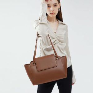Women's Genuine Leather Simple Commuter Large Capacity Wing Shoulder Handbag