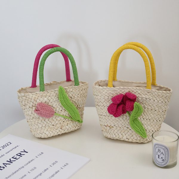 Tulip Flower Small Fresh Straw Bag Corn Husk Hand-woven - Image 4