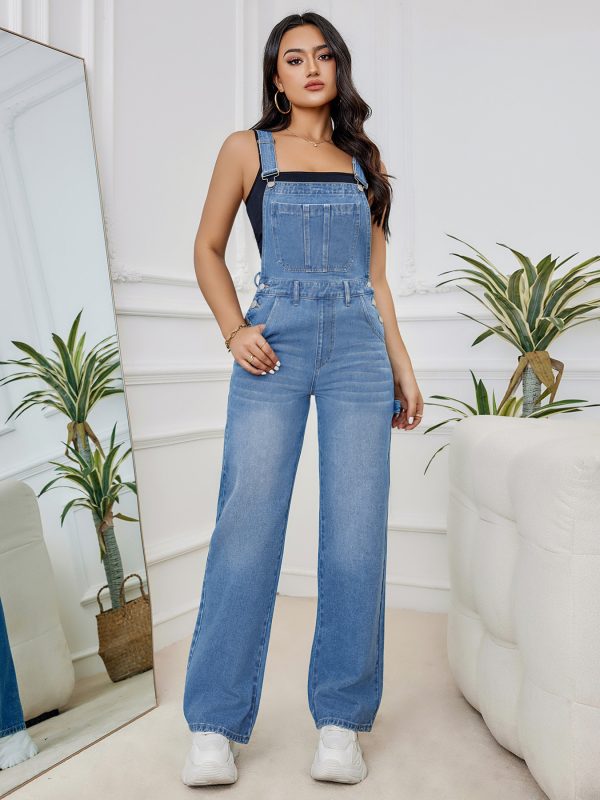 Women's Washed Denim Suspender Pants - Image 5