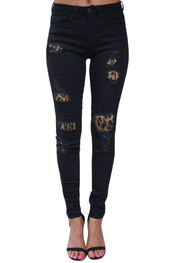Leopard-print ripped patch stretch jeans - Image 5