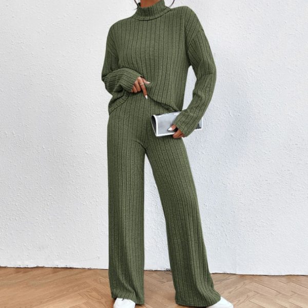 Autumn And Winter Leisure Turtleneck Knitting Long-sleeve Suit Women's Sweater Loose Trousers Two-piece Set - Image 5