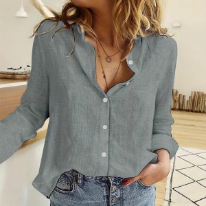 Women's Casual Long-sleeved Linen Shirt Top