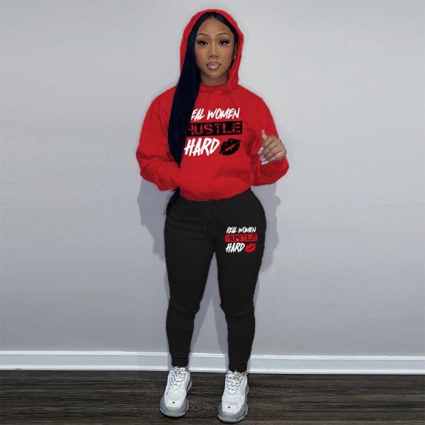 Plus Velvet Hoodie Casual Printed Sports Suit - Image 3