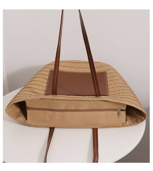 One Shoulder Portable Large Capacity Tote Woven Bag - Image 6