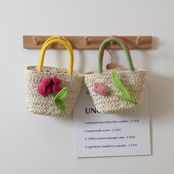 Tulip Flower Small Fresh Straw Bag Corn Husk Hand-woven - Image 2