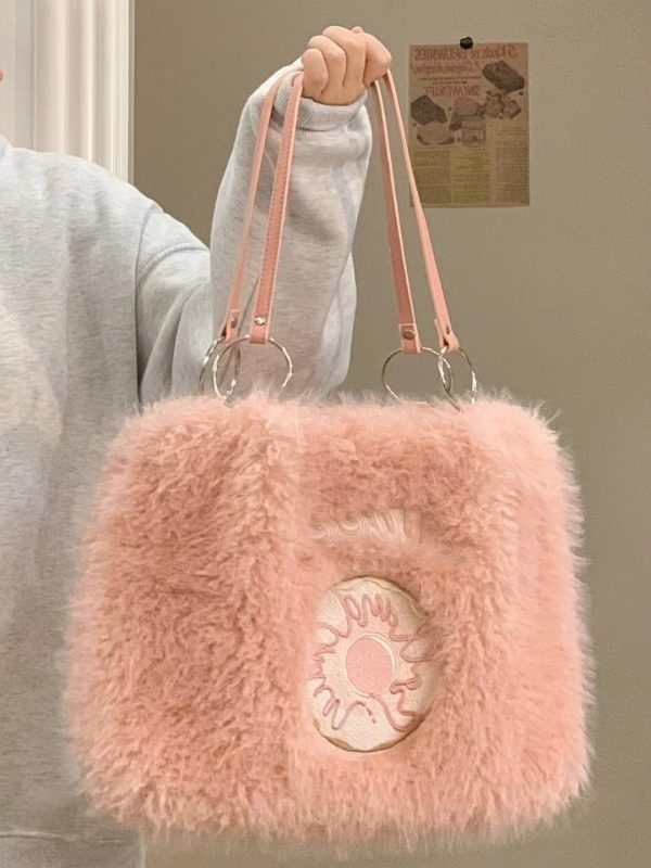Donut Embroidery Plush Tote Bag - Image 3