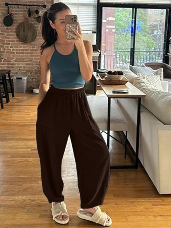 Womens Baggy Wide Leg Pants Casual Elastic Waisted Palazzo Harem Pants With Pockets - Image 6