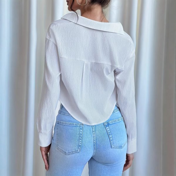 Women's Elegant Fashion Ruffled Collar Long Sleeve Solid Color Shirt - Image 2