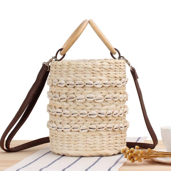 Women's Fashion Casual Natural Shell Bucket Woven Bag - Image 6