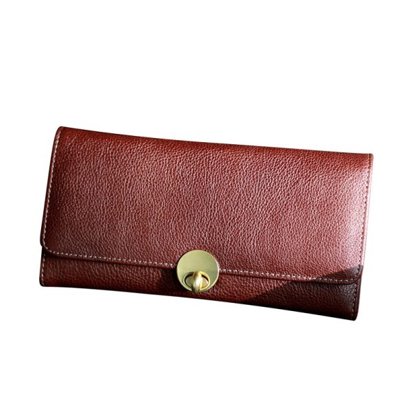 Women's Long Thin Top Layer Cowhide Lock Two-layer Wallet - Image 2
