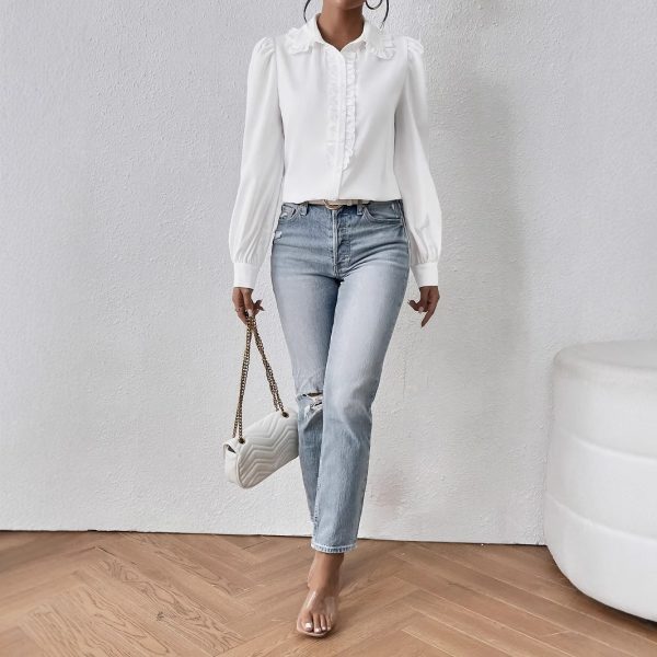 Women's Long-sleeved Temperament White Ruffled Puffed Sleeve Blouse - Image 6